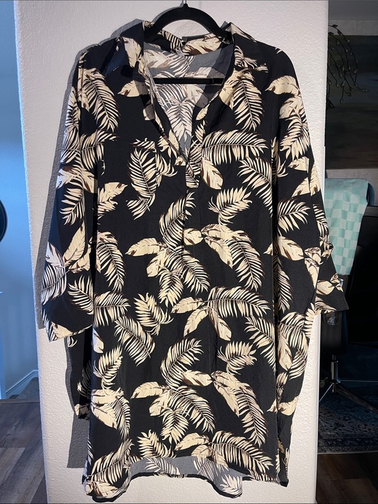 ME Makeover Essentials Dresses & Skirts - Black and Cream Tropical Print Shirt Dress Sz XXXL